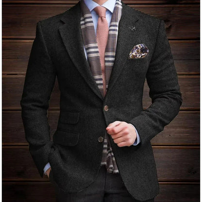 High Quality Men's Vintage Herringbone Tweed Blazer Wool Blend Single Breasted Lightweight Casual Sport Coat Formal Jacket