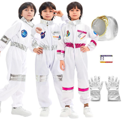 Halloween Astronaut Cosplay Costume Kids Boy Girl Jumpsuit Cartoon Space Party Spaceman Outfit White Spacesuit Bodysuit Clothing