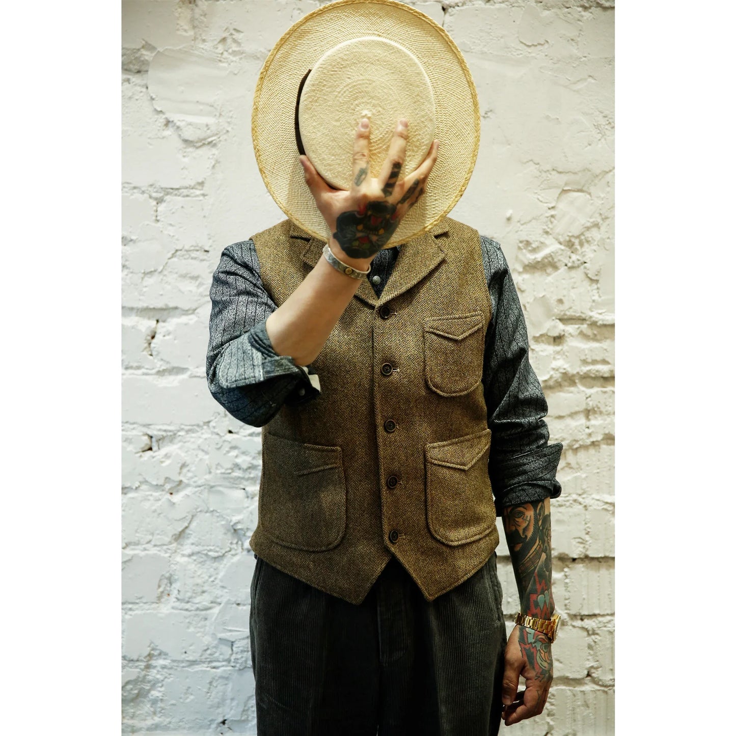Men's British Casual Suit Vest Herringbone Tweed Vest Notch Lapel Business Dress Waistcoat