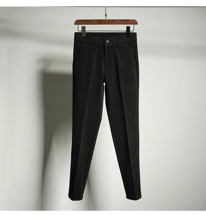 Autumn Winter Thickened Woolen Suit Pant High Quality Men Business Slim Striped Trousers Formal Wear Office Social Dress Pants