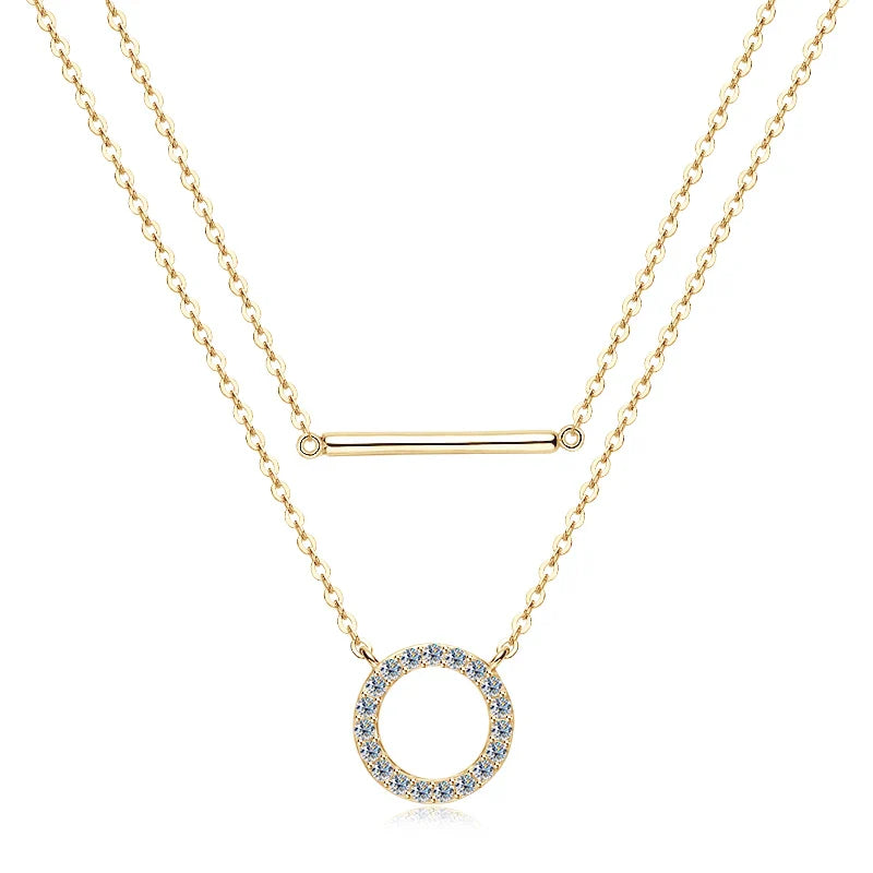 Moissanite Loop Pendant Necklace for Women 925 Sterling Silver Double Layer Clavicle Chain Necklaces Fine Jewelry Gifts