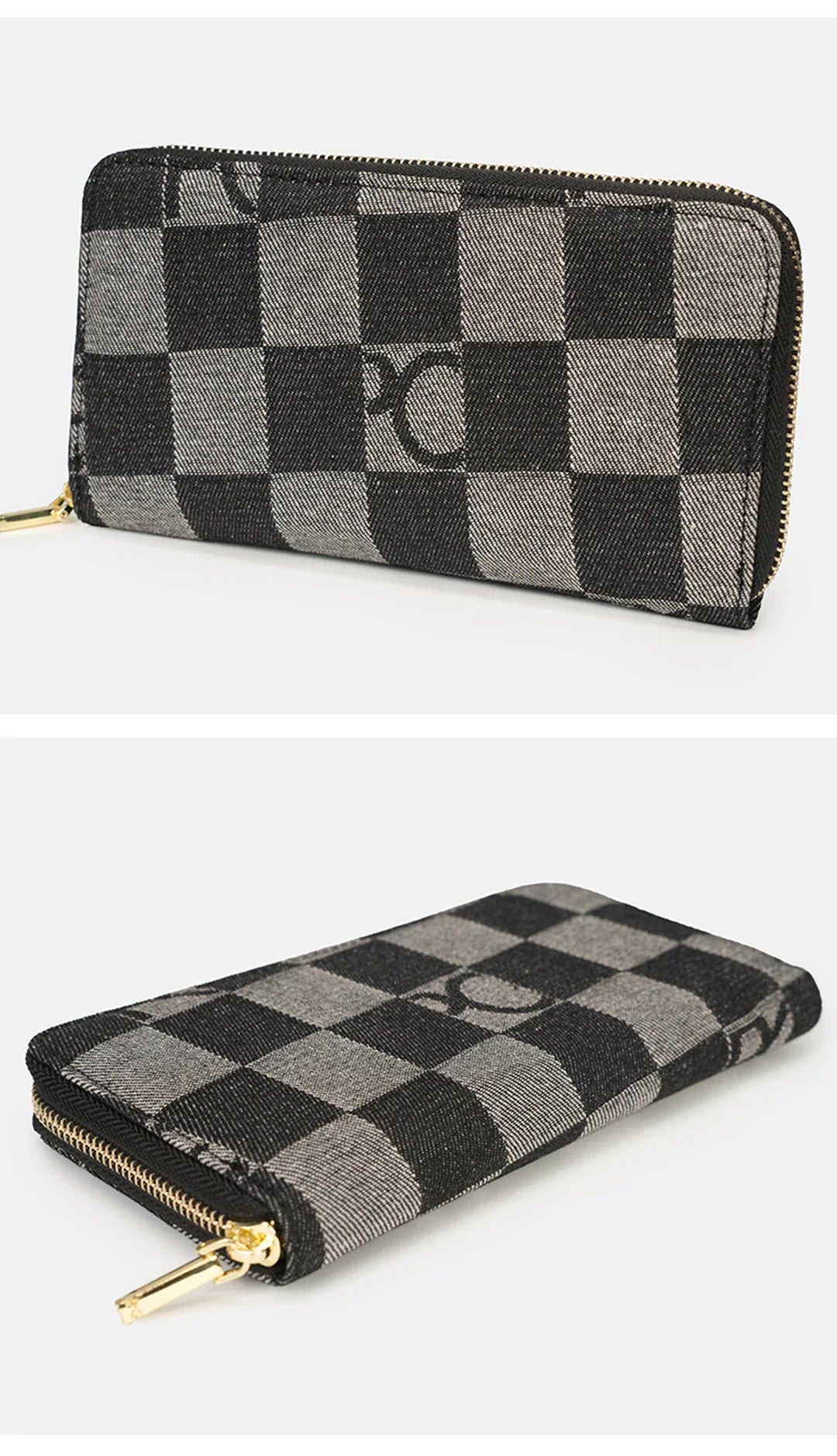 Women Handbag Chessboard Pattern Long Wear Resistant Denim Retro Large Capacity Multi Card Niche Luxury Versatile Wallet