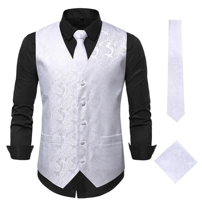 Red Men's Single Breasted V-Neck Sleeveless Vest Jacket, Wedding Party Vests, White Black Blue Green Waistcoat With tie and