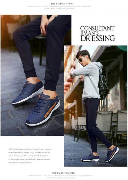 New Men Shoes Casual Shoes Leather Lace-Up Casual Sports Shoes Outdoor Wear-Resistant Vulcanized Shoes High-Quality Men Shoes