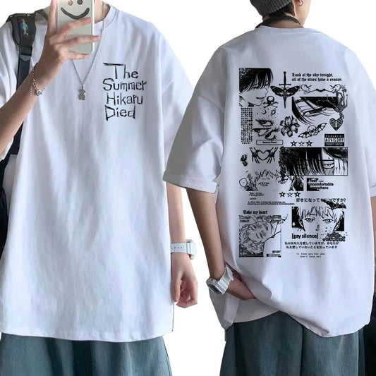 Anime The Summer Hikaru Died Hikaru Yoshiki Manga Short Sleeve T-shirts Men Women Fashion Cotton Casual Oversized T Shirt Couple