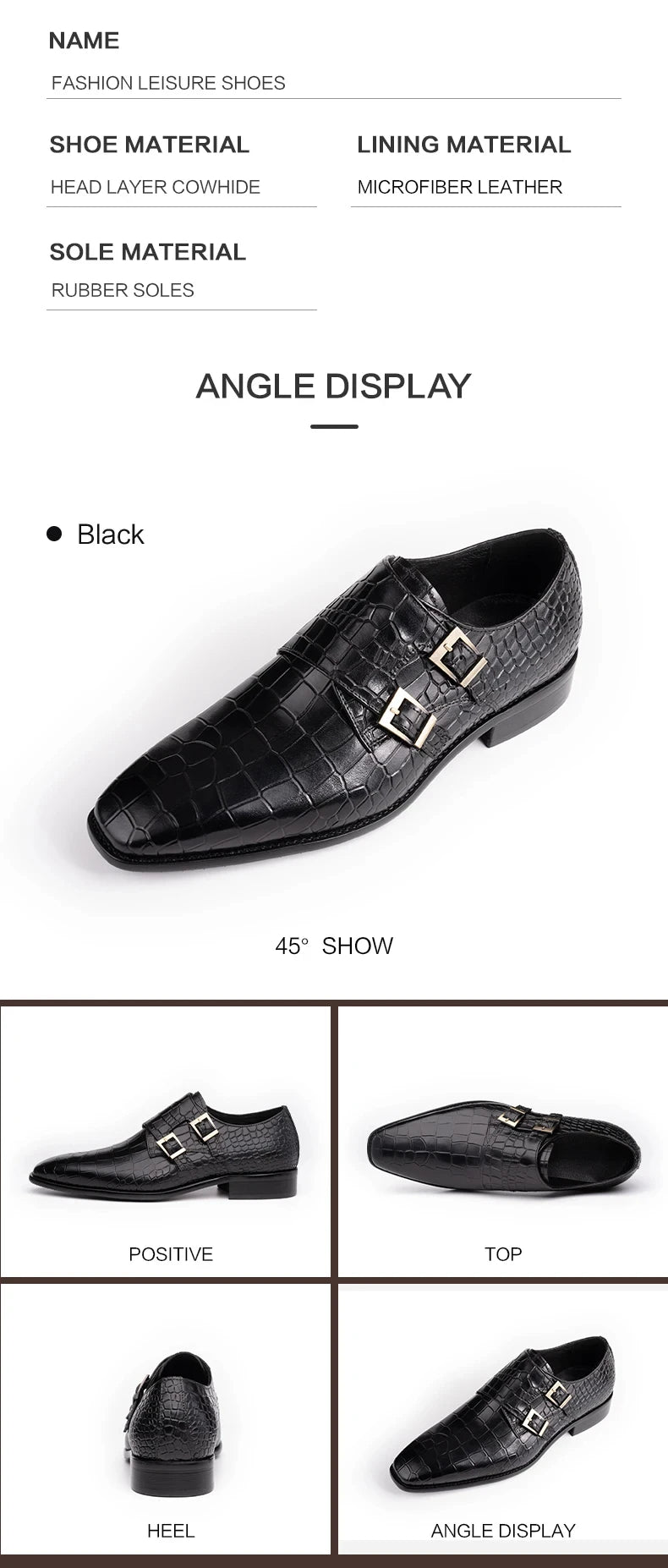 Men's Genuine Leather Dress Loafers Handmade Double Buckle Monk Slip-On Shoes for Party & Formal Wear Fashion& Men's Footwear