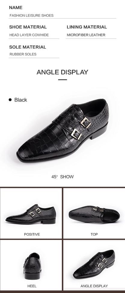 Men's Genuine Leather Dress Loafers Handmade Double Buckle Monk Slip-On Shoes for Party & Formal Wear Fashion& Men's Footwear