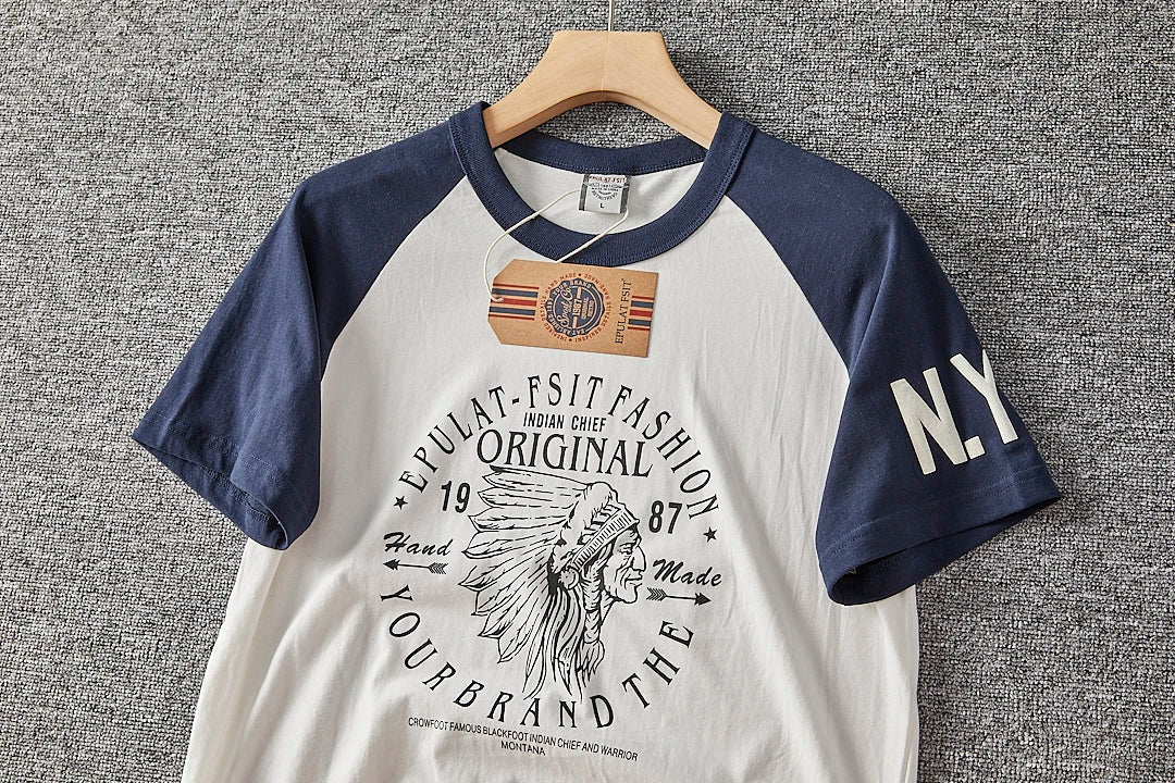 Summer New American Retro Short-sleeved O-neck Letter Printed T-shirt Men's Fashion Simple 100% Cotton Washed Casual Sport Tops