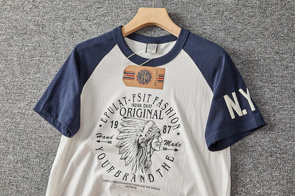 Summer New American Retro Short-sleeved O-neck Letter Printed T-shirt Men's Fashion Simple 100% Cotton Washed Casual Sport Tops