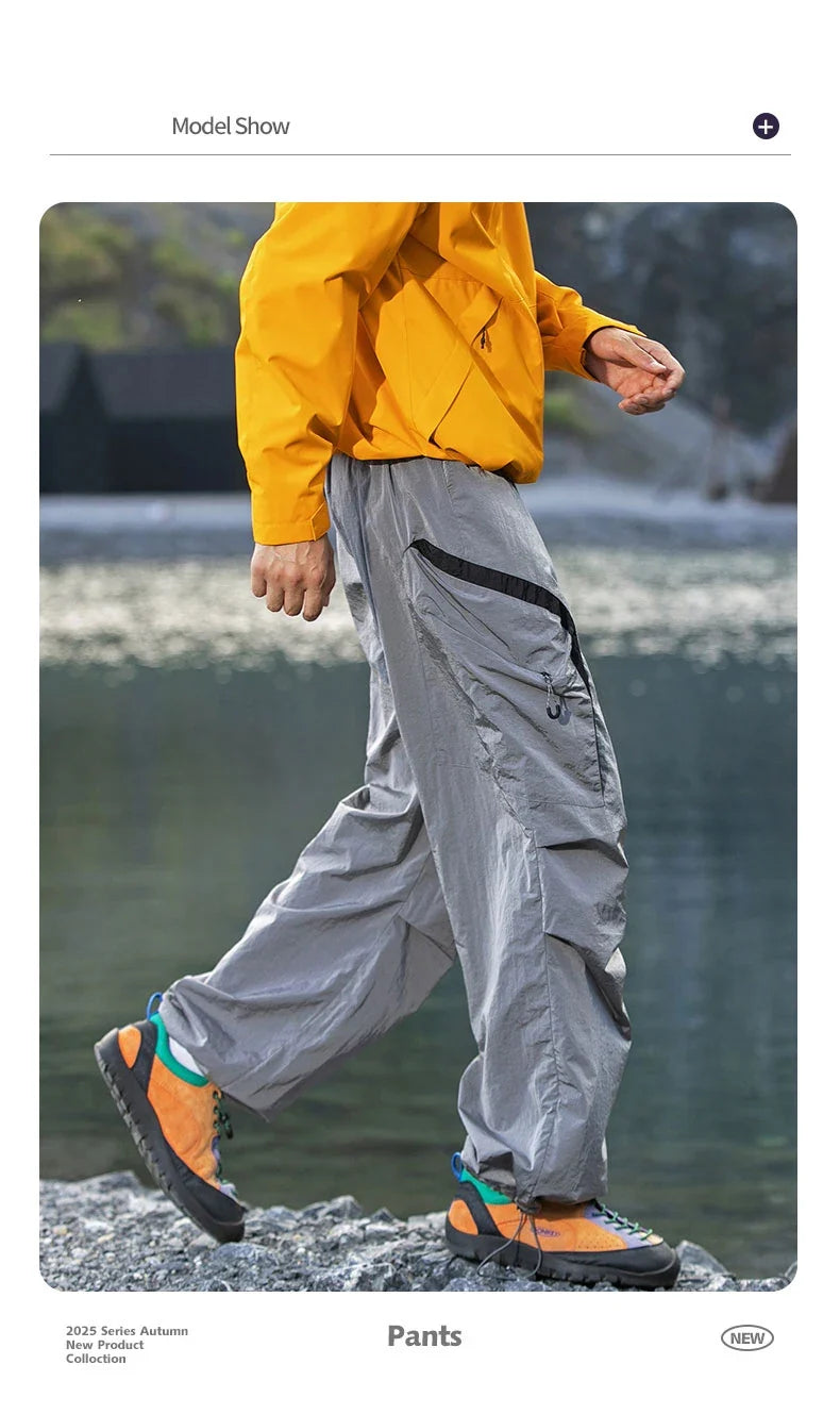 Autumn Hiking Pants Outdoor Patchwork Waterproof Mountaineering Zippered Trousers Male Elastic Waist Camping Fishing Cargo Pants
