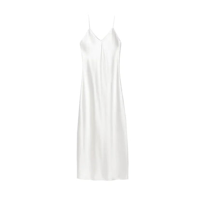 Women's Satin Midi Dress, V Neck, Thin Straps, Backless, Female Dresses, Sexy Fashion