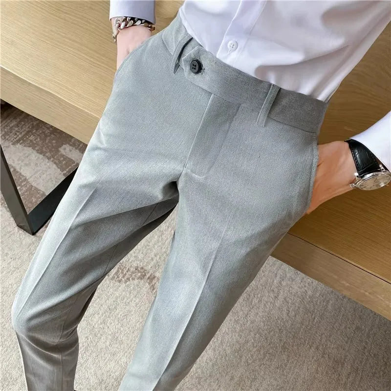 Boutique Classic Plaid and Striped Fashion Men's Casual Business Slim Suit Pants Groom Wedding Dress Trousers Party