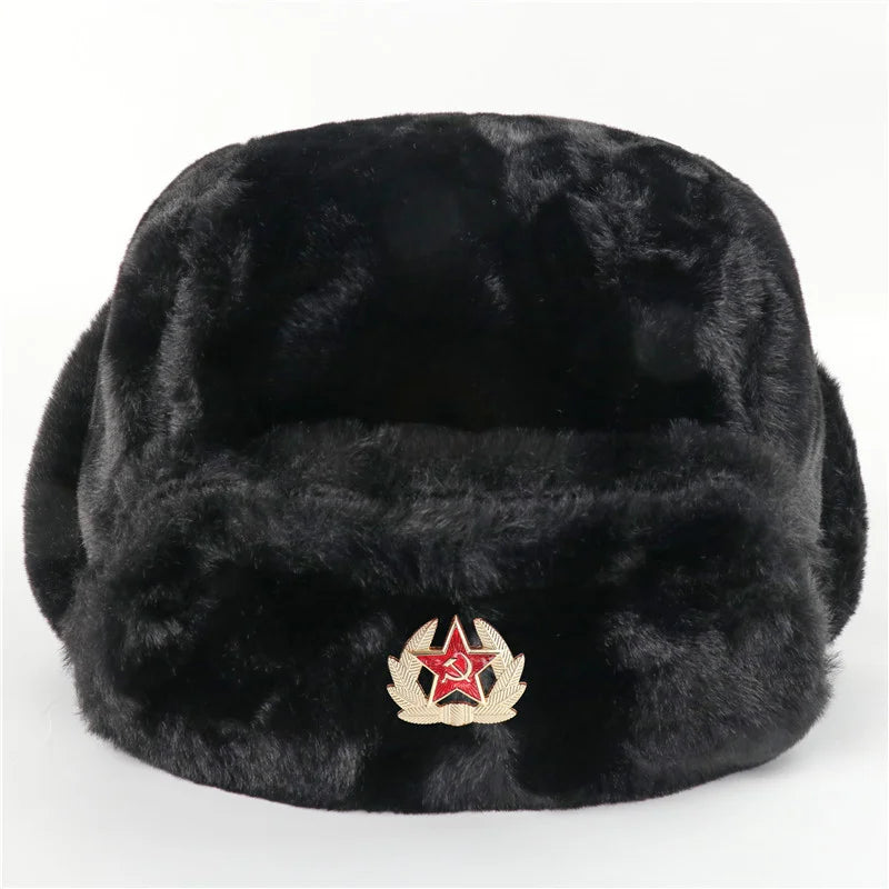 Men Women Ear Flap Hat Winter Full Fur Warm Outdoor Hat Windproof Cold Resistant Thickened Thermal Headwear for Cold Weather