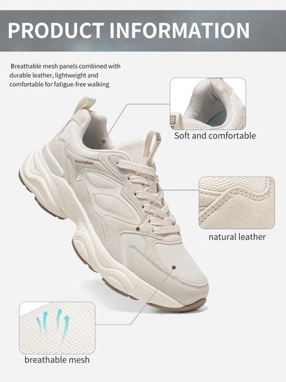 Women Walking Shoes Lightweight Mesh Breathable Sport Shoes Comfort Soft Female Leather Height Increase Casual Sneakers