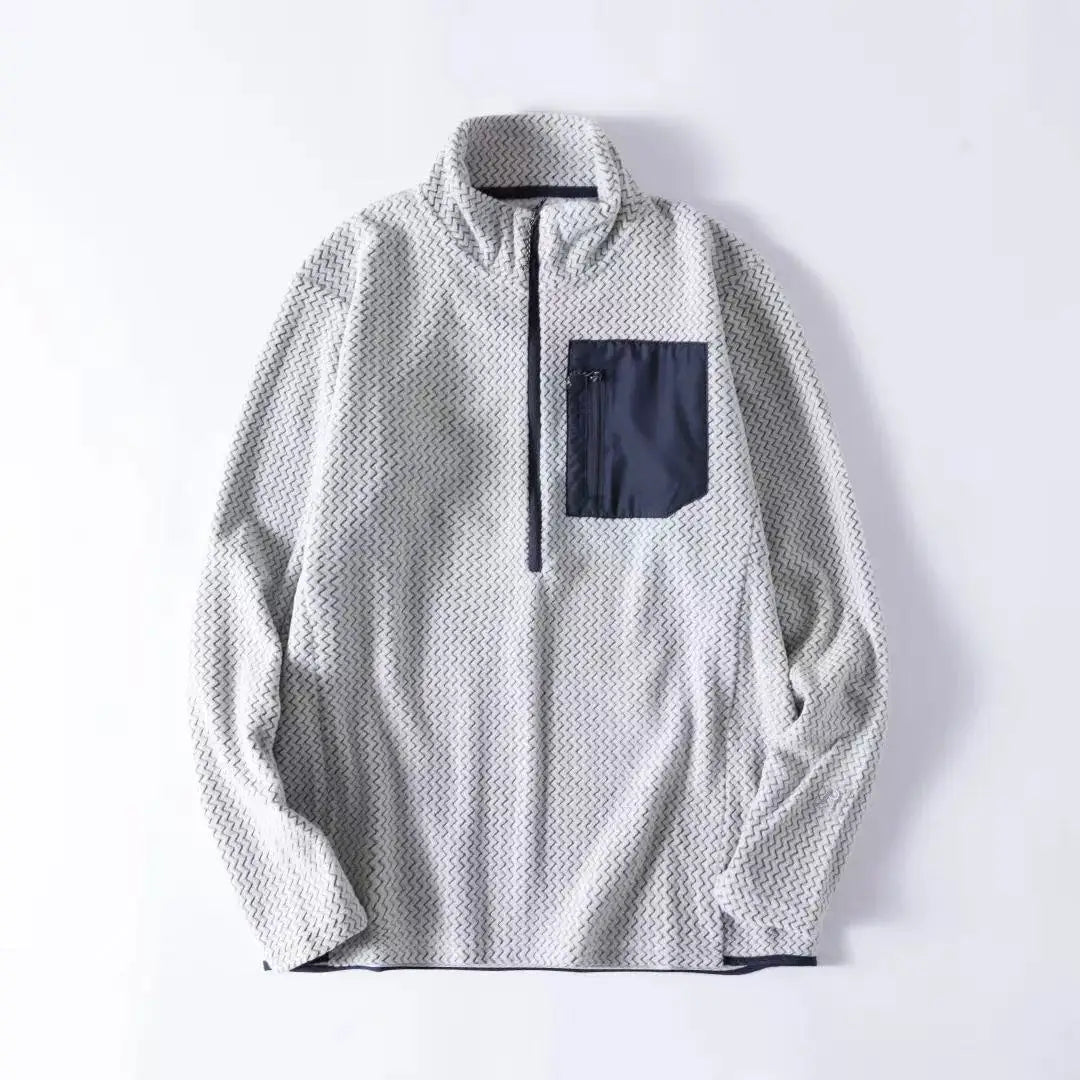 New Comfortable and Thick Men's and Women's Sports Semi-zipper Fleece Sweatshirt with Wavy Fleece and Long-sleeved Sweatshirt