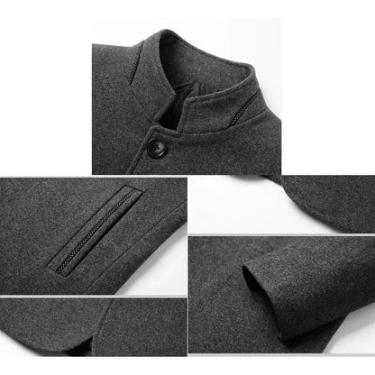 Brand 2026 Winter Coat Mens Chinese Stand Collar Solid Coats for Man Autumn and Winter Business Casual Woolen Jacket