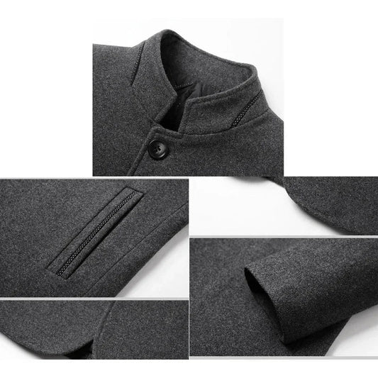 Brand 2026 Winter Coat Mens Chinese Stand Collar Solid Coats for Man Autumn and Winter Business Casual Woolen Jacket