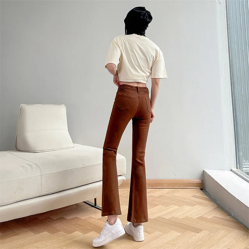 Women Fashion Flare Jeans Winter Streetwear Y2K Straight Pants Ankle Length Denim Jeans Girls Party Casual Retro Blue Trousers