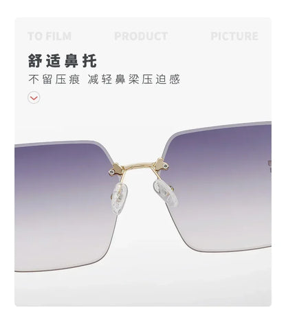 2025 New Fashion Gradient Sunglasses Women Square POLARIZED Ladies Sun Glasses Girls Rimless Vintage Luxury UV400 Gafas De Sol