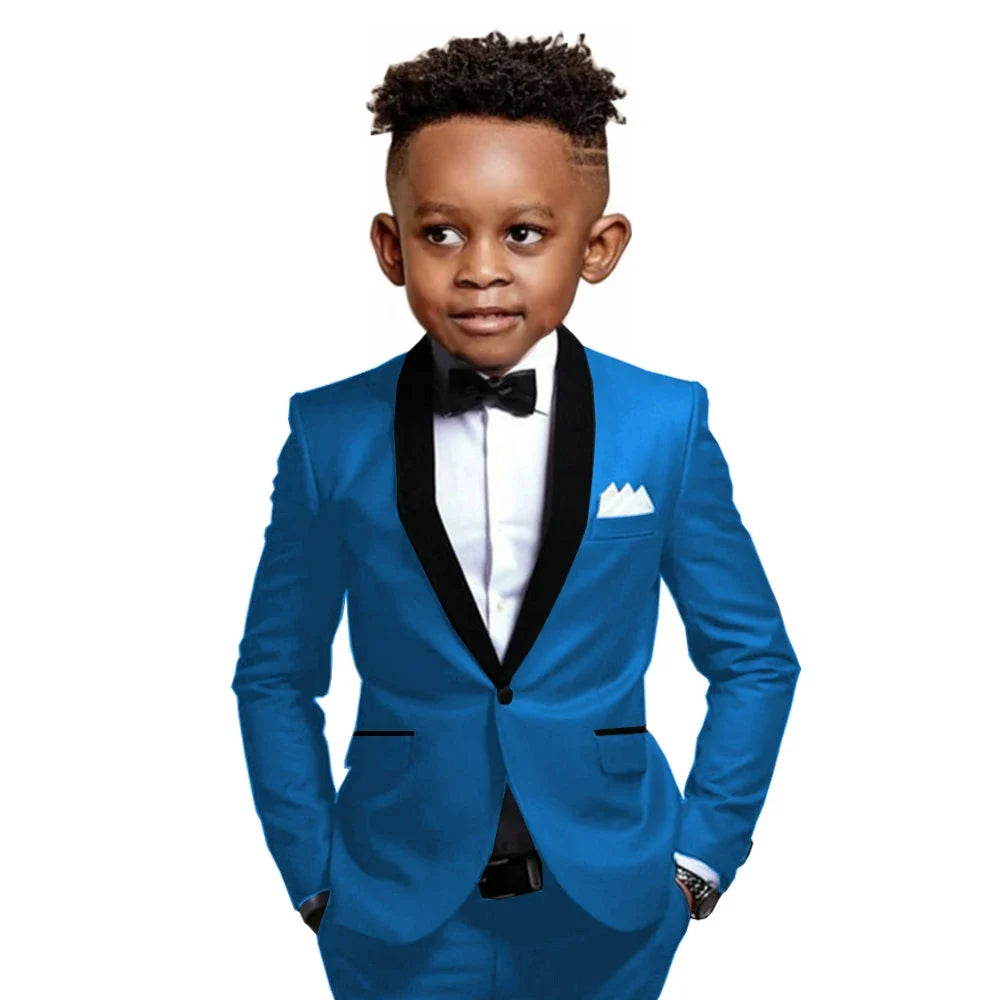 New Boys Formal Suits 2 Pieces Jacket Pants School Activities Wear Stylish One Button Kids Tuxedo Wedding Guest Clothes