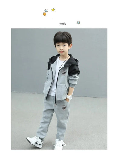 SpringAutumn Boys Contrast Zip Sweatshirt Jacket+Sweatpant Workout Set School Kids 2PCS Tracksuit Children Jogging Outfit 4-11Yr