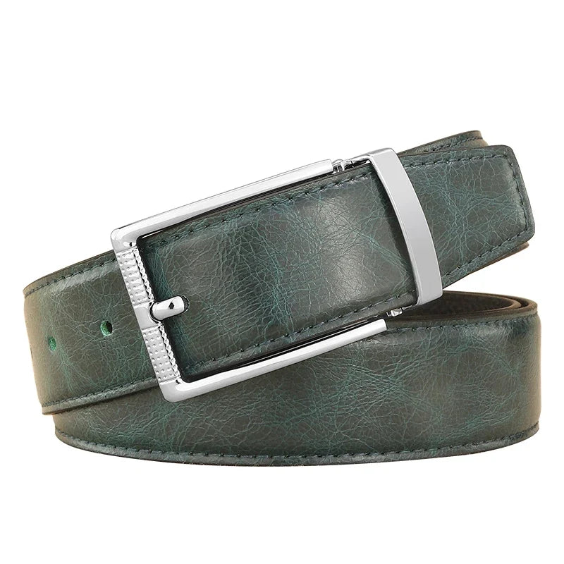 Designer Pin Buckle Gray Genuine Leather Men Belt Famous Brand Fashion Light  Luxury Strap Casual Young Cowboy Ceinture Homme
