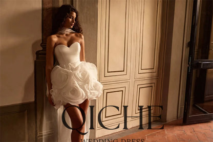 Modern Flowers Short Sheath Wedding Dress 2026 Sweetheart Open Back Formal Bridal Party Gown Vestidos De Noiva Customized