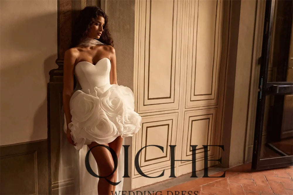 Modern Flowers Short Sheath Wedding Dress 2026 Sweetheart Open Back Formal Bridal Party Gown Vestidos De Noiva Customized