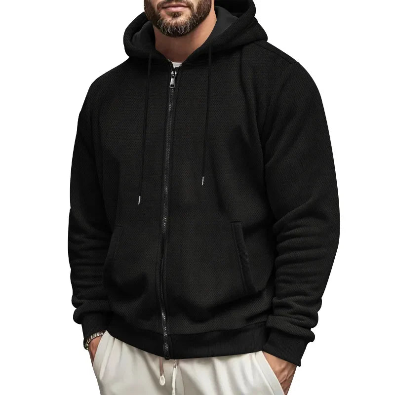 New Men's Sweater Coat Fall Winter New Composite Velvet Zipper Cardigan Casual Hooded Sweatshirt Sweater Fashion Men's Clothing