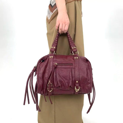 Y2K women's street style personalized rivet made old shoulder bag, retro motorcycle tote bag
