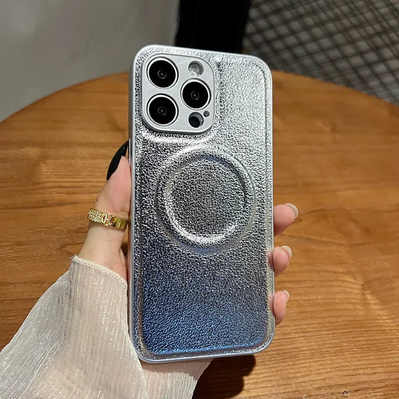 جراب مخصص لهاتف iPhone17 Pro Max 16 15 14 13 12، أحرف أولى مخصصة، شحن لاسلكي MagSafe، غطاء جلدي