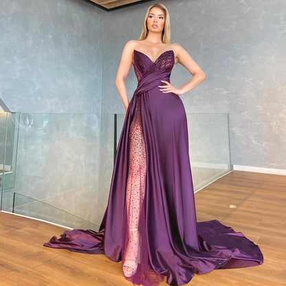 Corset Spaghetti Strap Black Pleat High Slit Asymmetrical Prom Gowns Custom Beading Sequined Women Dress Vestidos De Fiesta New