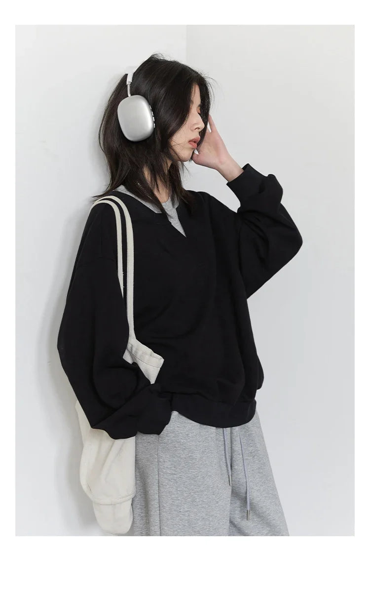 Korean Women Sweatshirts Loose Casual New Contrast Splicing Hoodie Female Top Woman T Shirt Pullover Spring Autumn 2025