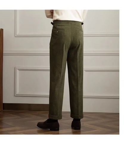 Classics Italian Naples Style Men's Suit Corduroy Pants Men High Waist Straight Work Formal British Business Brand Trousers Male