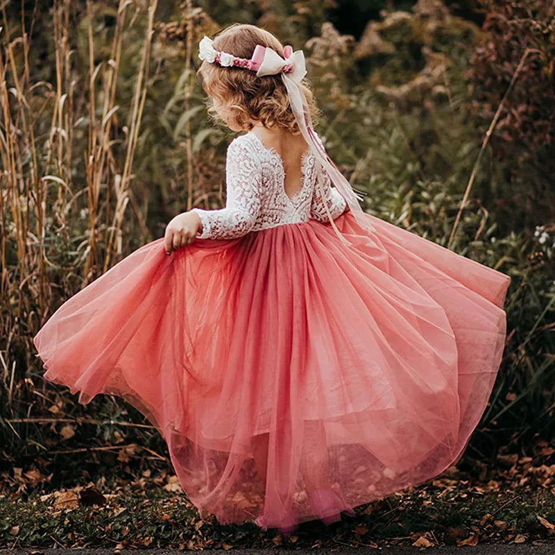 Princess Party Lace Flower Girl Dress Baby Kids Summer Wedding Birthday Dresses Children Clothing 2 4  6 8 10 12 14