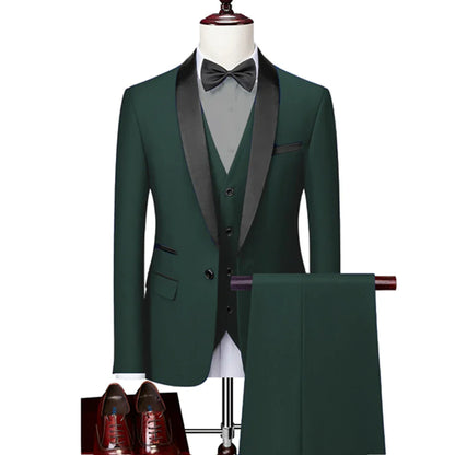 Men's Lapel Black Suit Set Coat Vest Trousers / Business Groomsmen Groom Wedding Dress Fprmal Blazer Pants