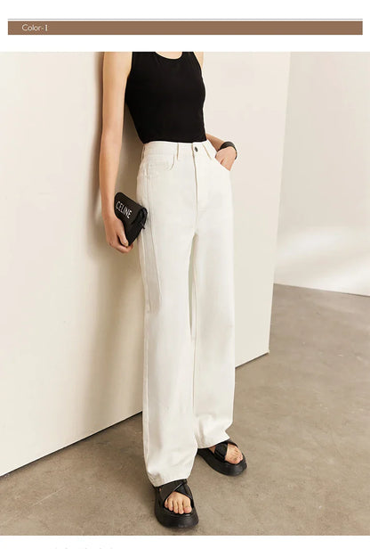 Minimalism Women Jeans 2025 Autumn Vintage Denim Pants Loose Wide Leg Pants Woman Casual Pants Female Trousers 12551002