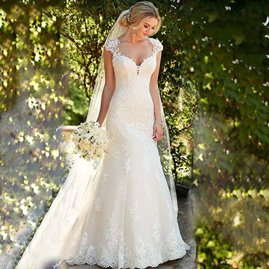 Wedding Dress Backless Cap Sleeve Trumpet Bride Dresses Sweetheart Vestido De Novia  Robe De Mariée