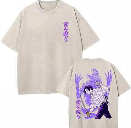 Japan Anime Jujutsu Kaisen Washed T Shirts Satoru Gojo Geto Suguru T-shirt Casual Cotton Oversized Harajuku T Shirt Fans Gifts