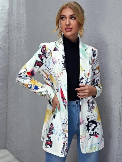 Elegant and Youth Blazer Spring Fashion Vintage Irregular Print Casual Woman Clothing High Street Lapel Blazer Woman Outerwears
