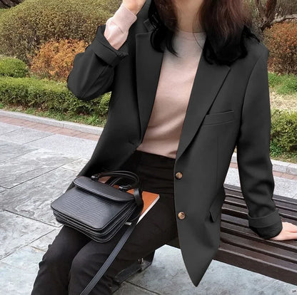 Chic Black Women's Short Suit Jacket Korean Style Casual High-End Feeling Spring Autumn New Fashion Polyester Fiber Coat