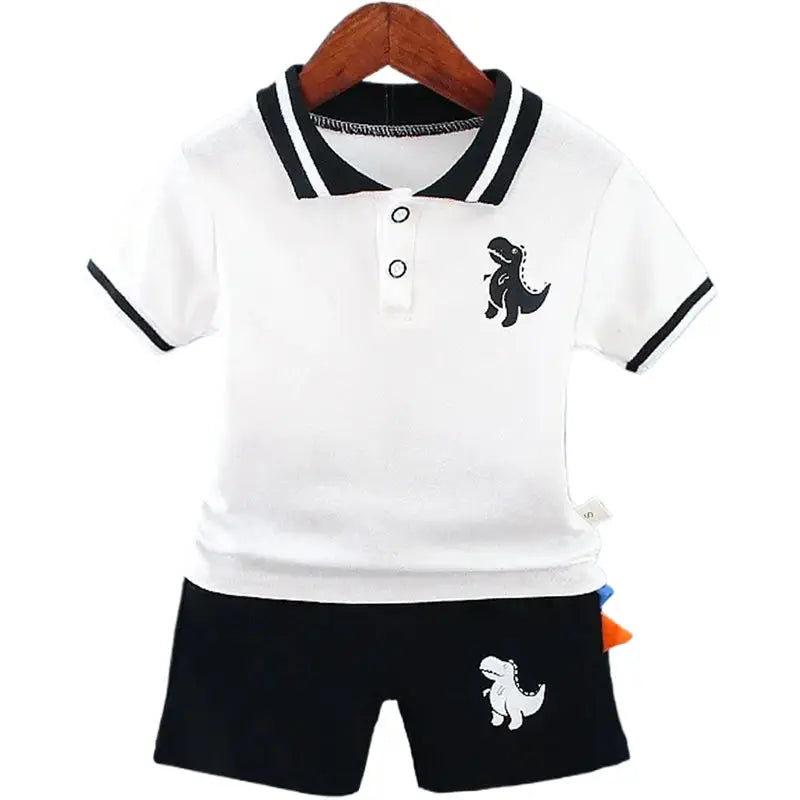 Summer Baby Boy Casual Clothes Cartoon Dinosaur T-Shirt Short Pants 2Pcs/Set Sport Kids Lapel Suits Children Fashion 0-5 Years