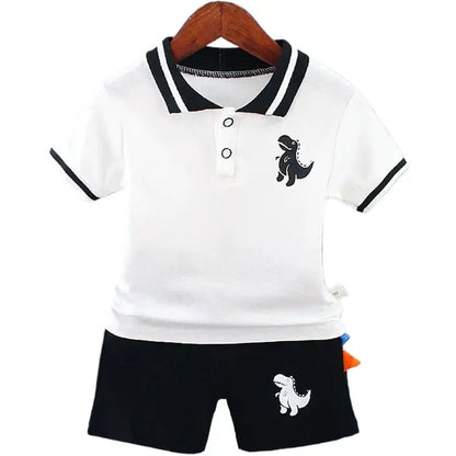 Summer Baby Boy Casual Clothes Cartoon Dinosaur T-Shirt Short Pants 2Pcs/Set Sport Kids Lapel Suits Children Fashion 0-5 Years
