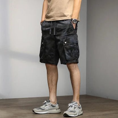 2024 Men's Shorts Camouflage Grey Summer Casual Elastic Waist Knee Length Camo Cargo Short Men Stretch Drawstring Cotton Bermuda