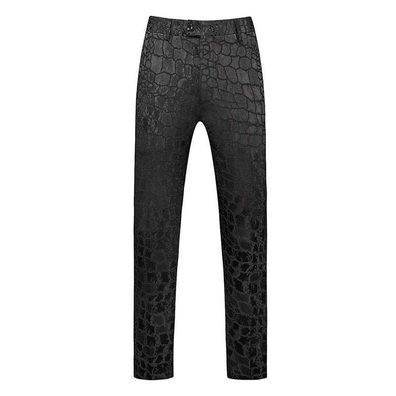 Fashion Men Luxury Jacquard Suit Pants White / Black / Pink Trend Male Groom Wedding Prom Party Dress Trousers