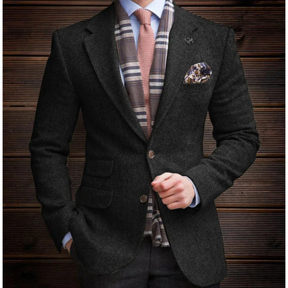 High Quality Men's Vintage Herringbone Tweed Blazer Wool Blend Single Breasted Lightweight Casual Sport Coat Formal Jacket