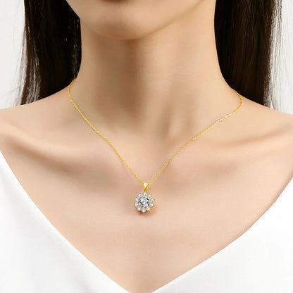 Sunflower 18K Gold Moissanite Pendant Women Wedding Lab Diamond Necklace Charm for Engagement Party Bridal Jewelry Accessorise