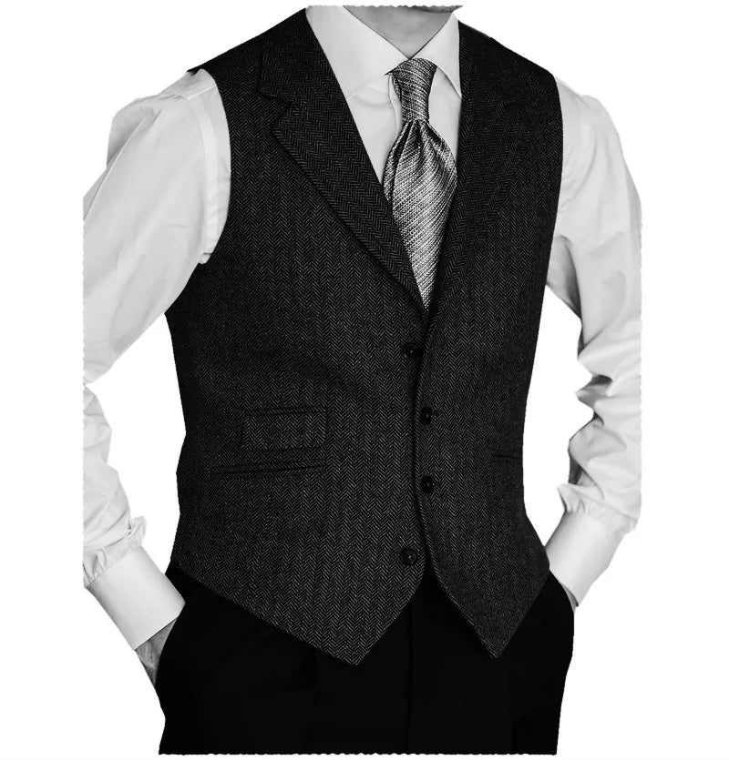 Men's Formal Suit Vests Slim Fit Males Tailored Collar Herringbone Tweed Casual Business Waistcoat Groomsman Vest For Wedding