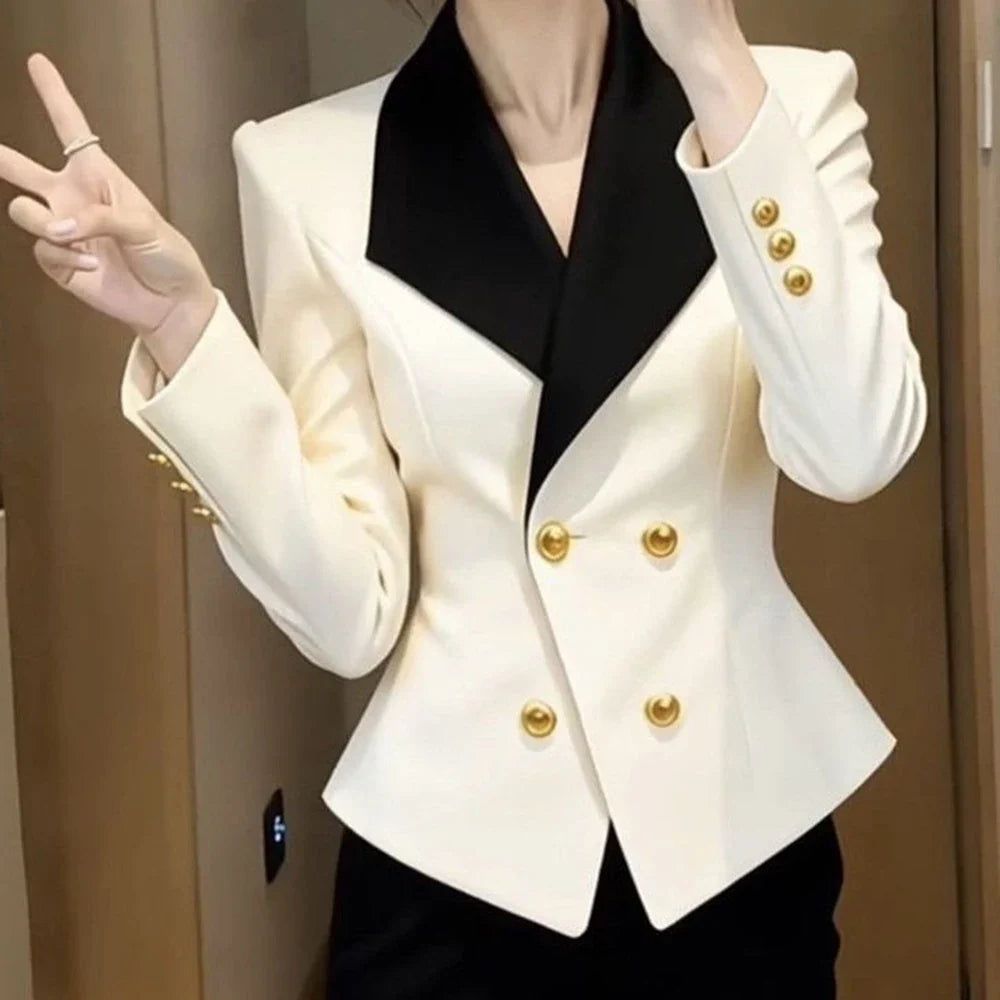 2026  celebrity new professional suit jacket women's high sense black and white contrasting color waist thin short suit