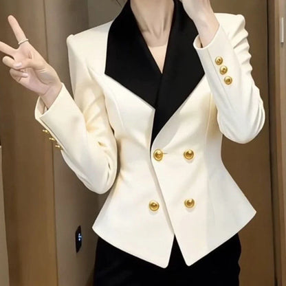 2026  celebrity new professional suit jacket women's high sense black and white contrasting color waist thin short suit